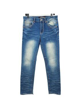 True Luck Jeans Men Size 32x32 Distressed Blue Denim Y2K Whiskered Straight Leg